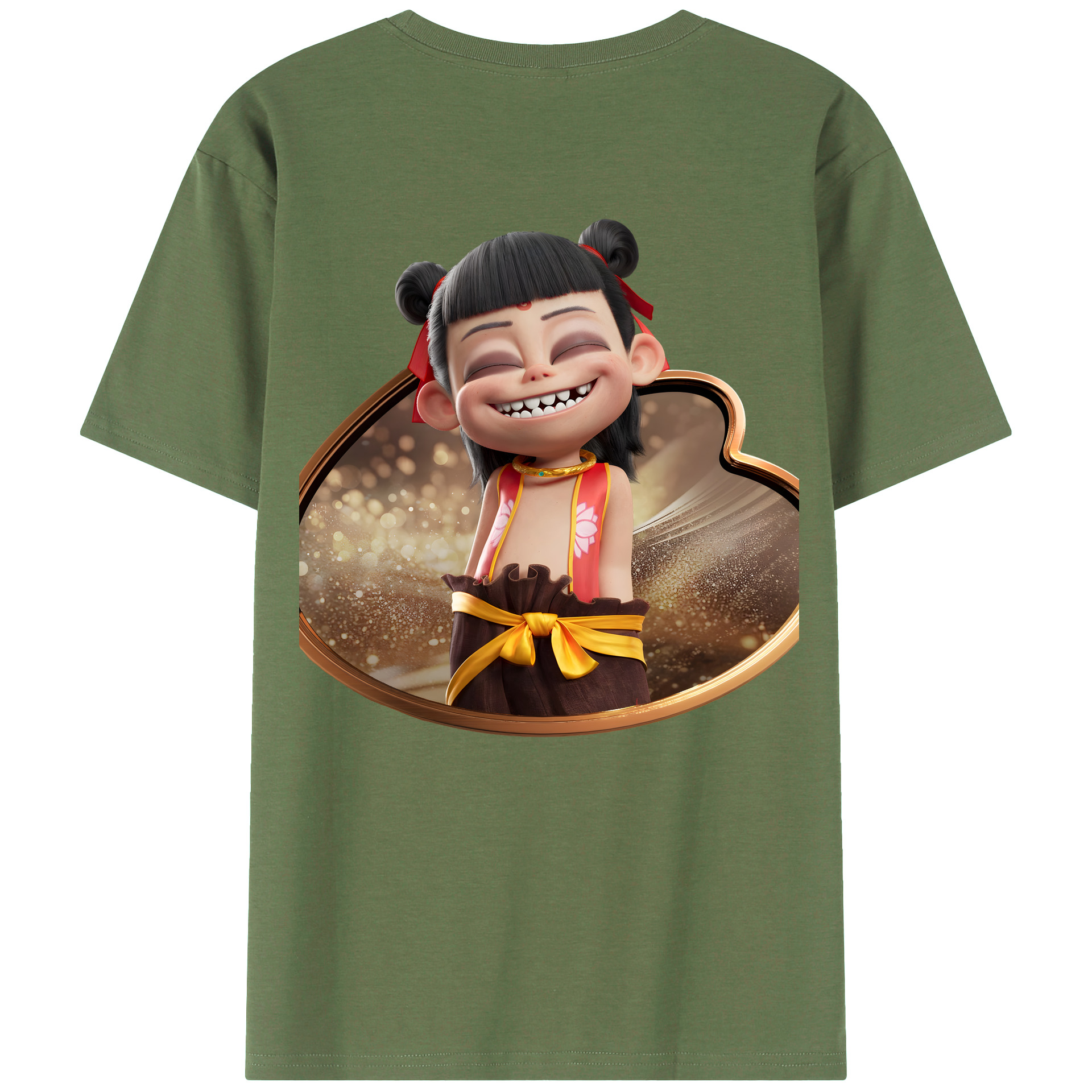 （画像用） Ne Zha 2 ナタ 魔童の大暴れ 綿100％ メンズ半袖Tシャツ（バックプリント） 通気性
